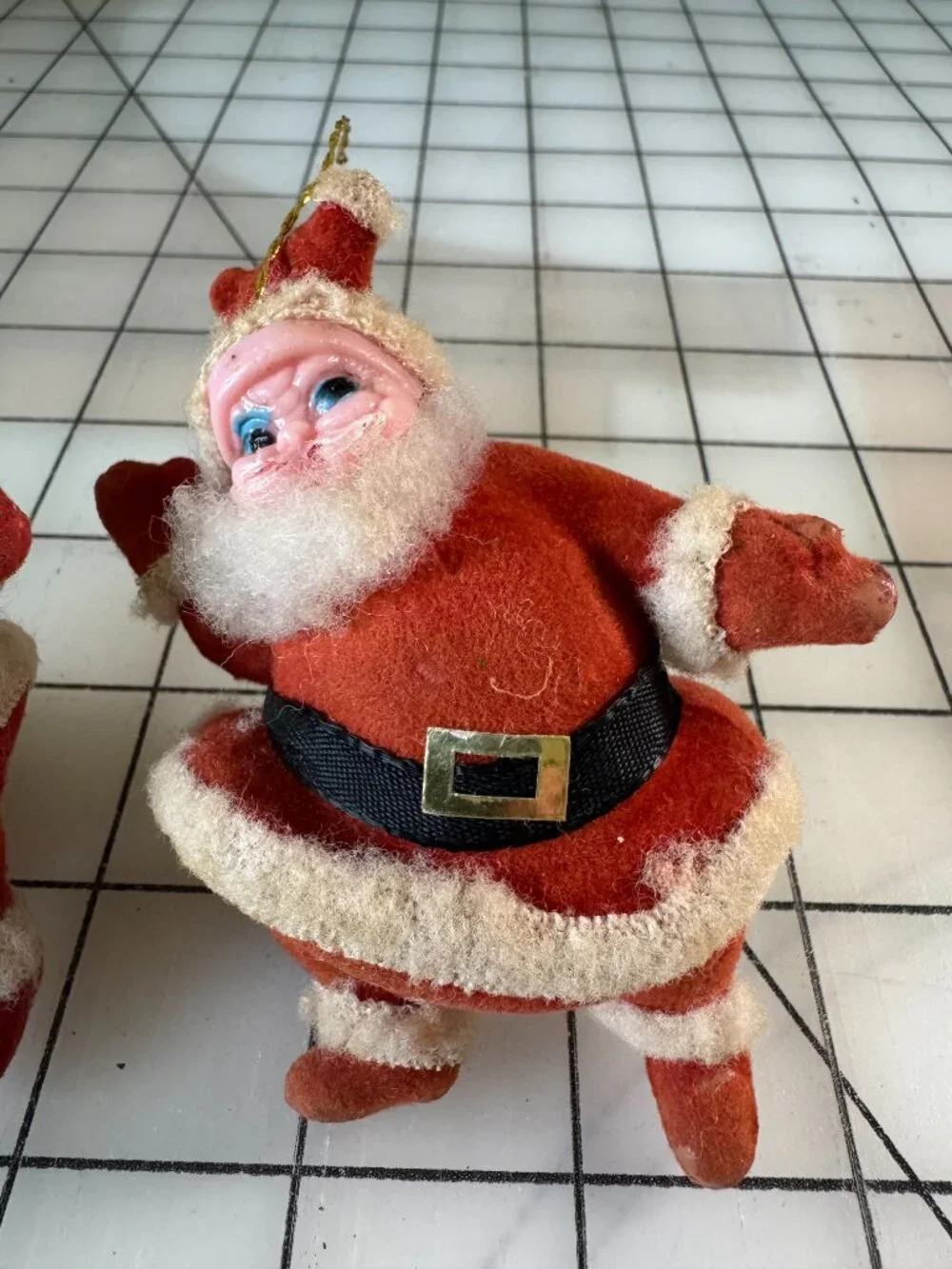 Vintage Flocked Santa Claus Ornaments 4” Japan Hong Kong Mid Century Christmas
